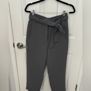 Aritzia Wilfred Tie-Front Pant High-waisted Belted straight Leg Grey SZ 6